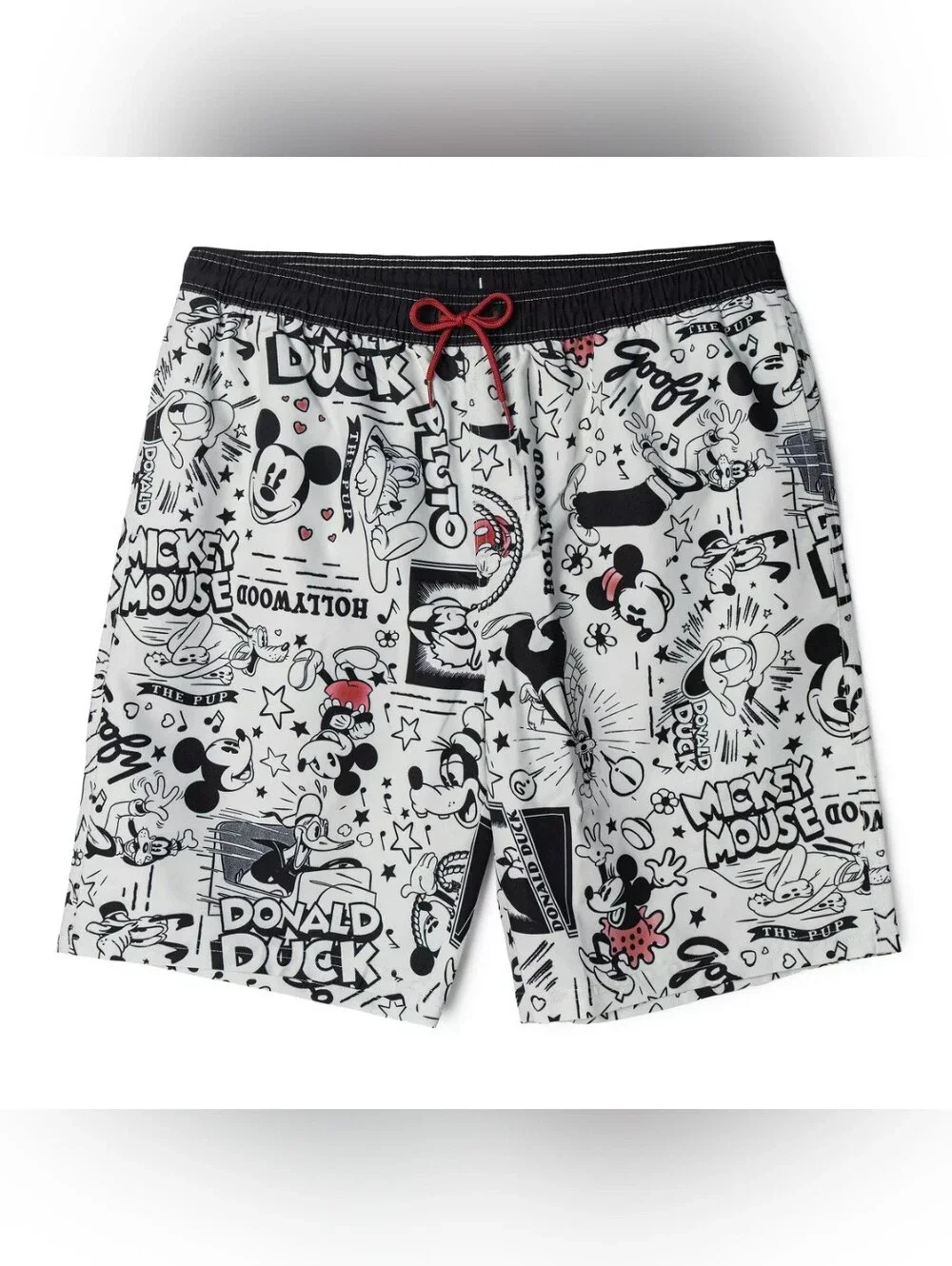 Disney Mickey Mouse Mens Swim Trunks UPF 50+ White / Black Retro Characters